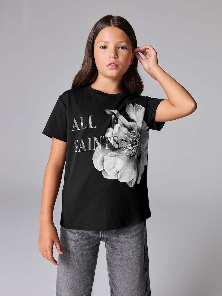 Schwarz/Presila - smALLSAINTS Girls Grace Graphic Crew 100% Cotton T-Shirt - Bild 1 von 10 Schwarz/Presila - smALLSAINTS Girls Grace Graphic Crew 100% Cotton T-Shirt - Bild 1 von 10