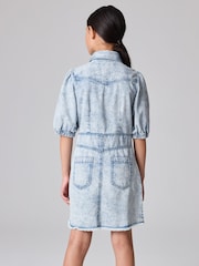 smALLSAINTS Blue Denim Print Girls Jackie Puff Sleeved Denim Dress - Image 2 of 7