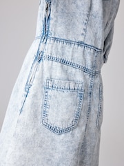 smALLSAINTS Blue Denim Print Girls Jackie Puff Sleeved Denim Dress - Image 4 of 7