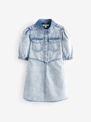 smALLSAINTS Blue Denim Print Girls Jackie Puff Sleeved Denim Dress - Image 5 of 7