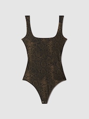 Good American Mocha Python Good American Snake Print Thong Bodies - Image 6 of 7