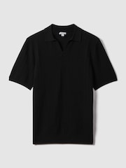 Reiss Black Mickey Textured Modal Blend Open Collar Shirt - Image 2 of 6