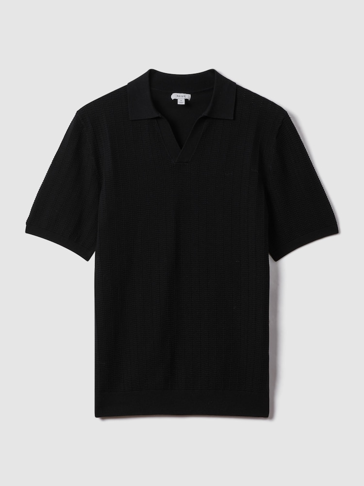 Reiss Black Mickey Textured Modal Blend Open Collar Shirt - Image 2 of 6