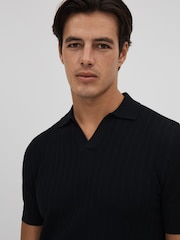 Reiss Black Mickey Textured Modal Blend Open Collar Shirt - Image 4 of 6