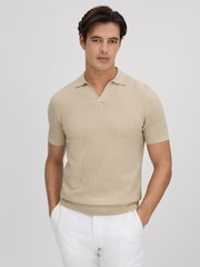 Reiss Stone Mickey Textured Modal Blend Open Collar Shirt - Image 1 of 7