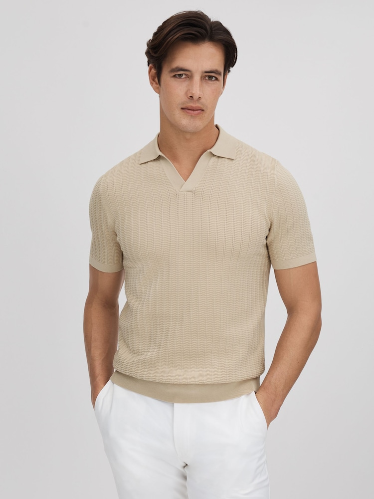 Reiss Stone Mickey Textured Modal Blend Open Collar Shirt - Image 1 of 7