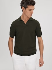 Reiss Hunting Green Mickey Textured Modal Blend Open Collar Shirt - Image 1 of 7