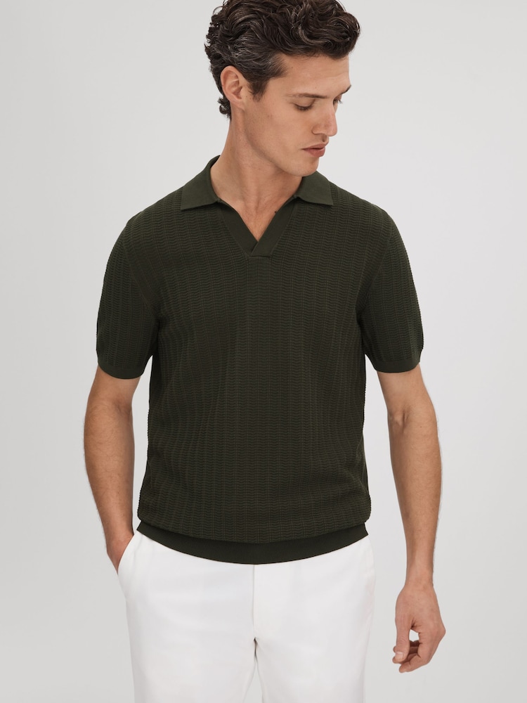 Reiss Hunting Green Mickey Textured Modal Blend Open Collar Shirt - Image 1 of 7