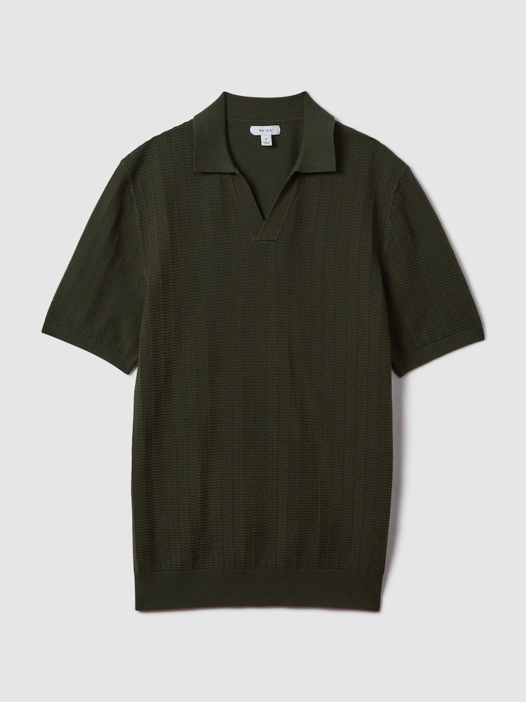 Reiss Hunting Green Mickey Textured Modal Blend Open Collar Shirt - Image 2 of 7