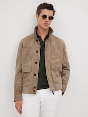 Reiss Hunting Green Mickey Textured Modal Blend Open Collar Shirt - Image 6 of 7