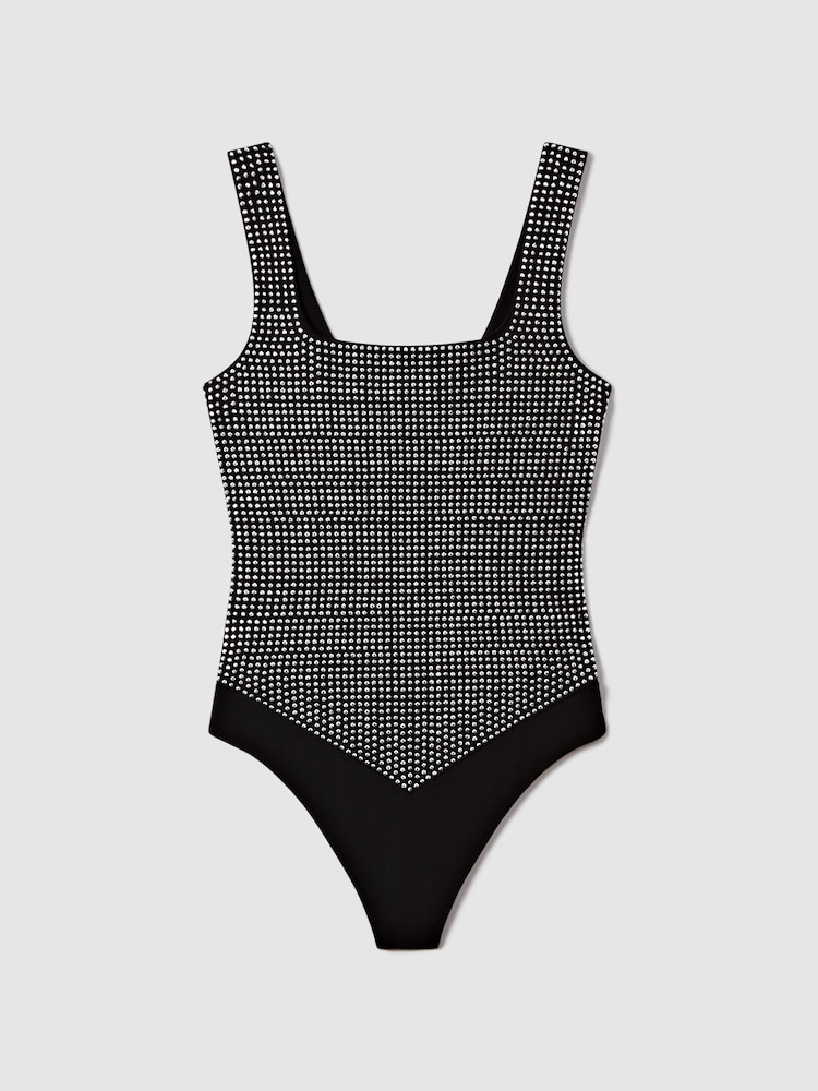 Good American Black Good American Embellished Square Neck Thong Bodies - Image 2 of 7