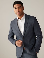 Blue Check Slim Fit Suit Jacket - Image 1 of 9