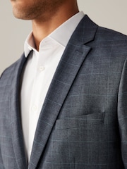 Blue Check Slim Fit Suit Jacket - Image 6 of 9