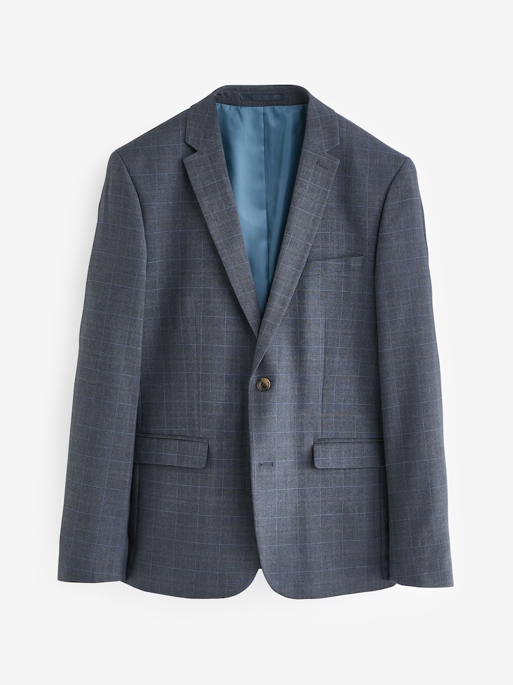Blue Check Slim Fit Suit Jacket - Image 9 of 9