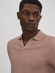 Reiss Dusty Pink Mickey Textured Modal Blend Open Collar Shirt - Image 4 of 6