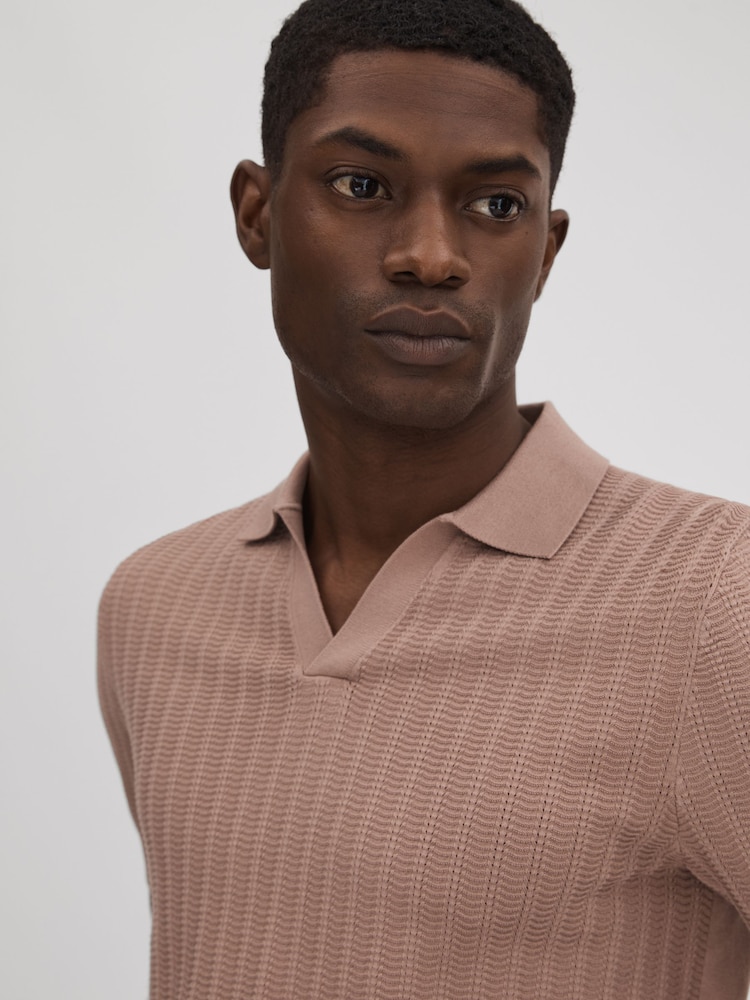 Reiss Dusty Pink Mickey Textured Modal Blend Open Collar Shirt - Image 4 of 6