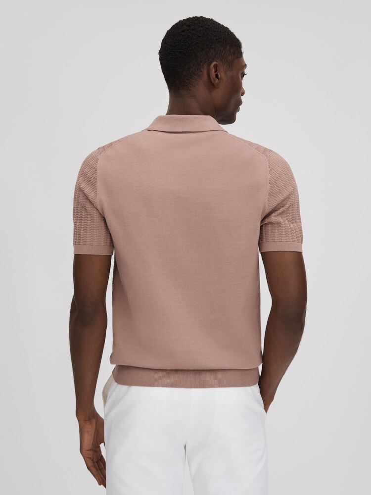 Reiss Dusty Pink Mickey Textured Modal Blend Open Collar Shirt - Image 5 of 6
