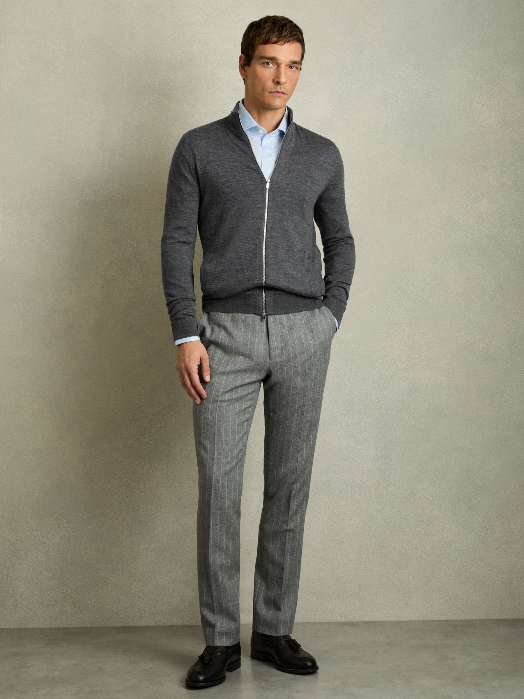 Buy Reiss Derby Grey Marl Hampshire Wool Funnel-Neck Cardigan from