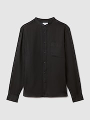 Reiss Black Ocean Linen Grandad Collar Shirt - Image 2 of 6