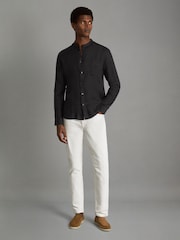 Reiss Black Ocean Linen Grandad Collar Shirt - Image 3 of 6
