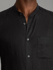 Reiss Black Ocean Linen Grandad Collar Shirt - Image 4 of 6