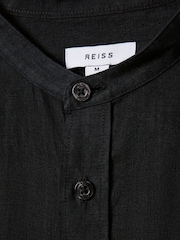 Reiss Black Ocean Linen Grandad Collar Shirt - Image 6 of 6