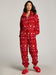 Hunkemoller Fleece Zip Neck Pyjamas Onesie - Image 1 of 4