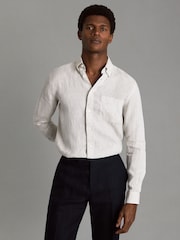 Reiss Stone Queens 100% Linen Button-Down Collar Shirt - Image 1 of 6
