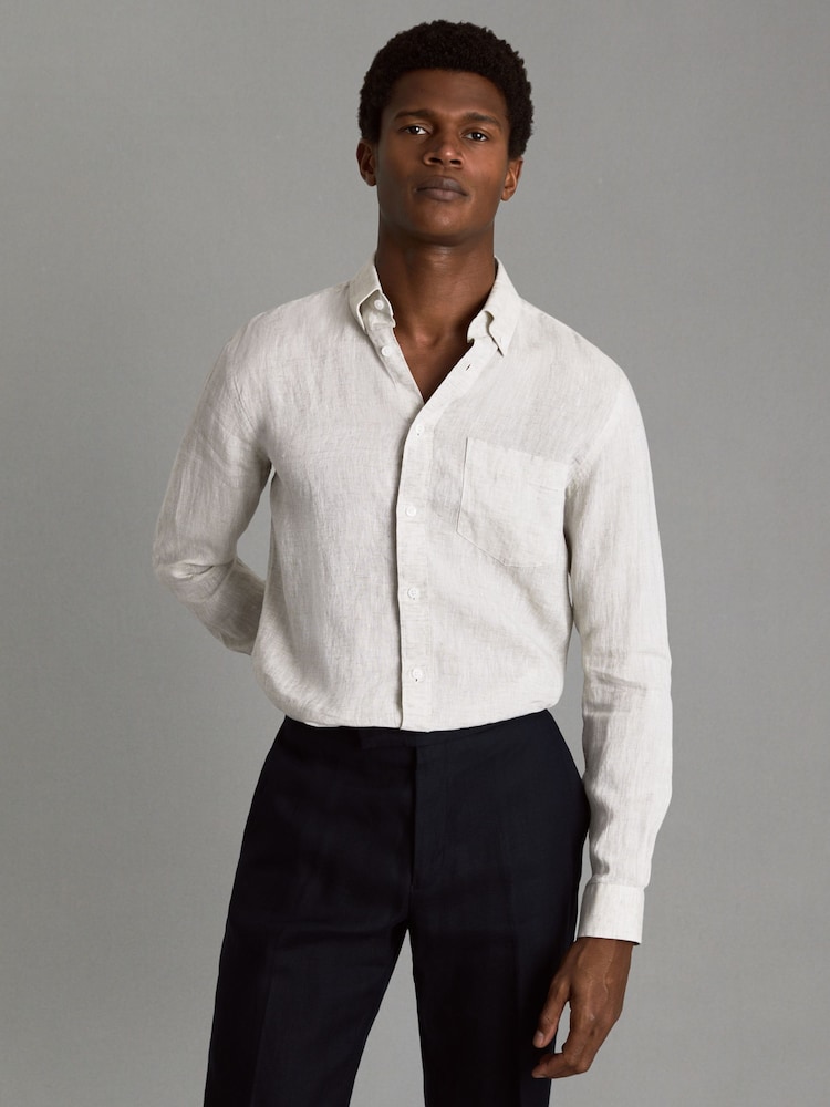 Reiss Stone Queens 100% Linen Button-Down Collar Shirt - Image 1 of 6