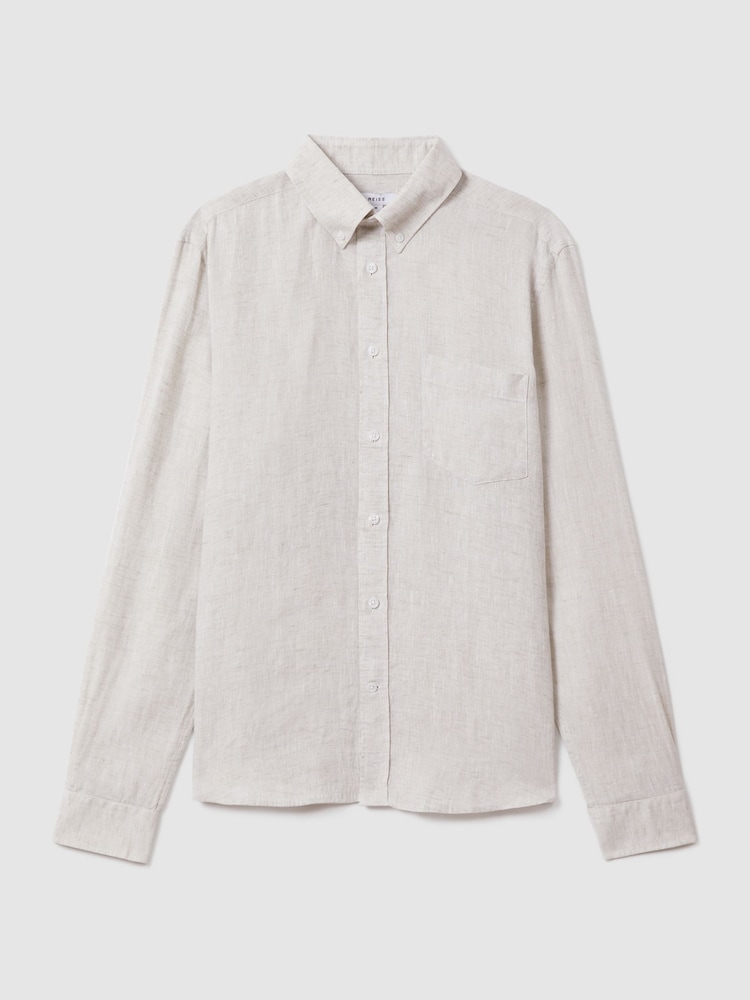Reiss Stone Queens 100% Linen Button-Down Collar Shirt - Image 2 of 6