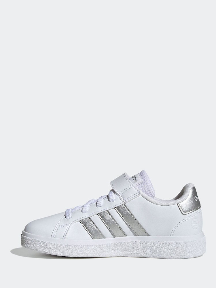 adidas White Grand Court Elastic Lace and Top Strap Trainers - Image 3 of 10