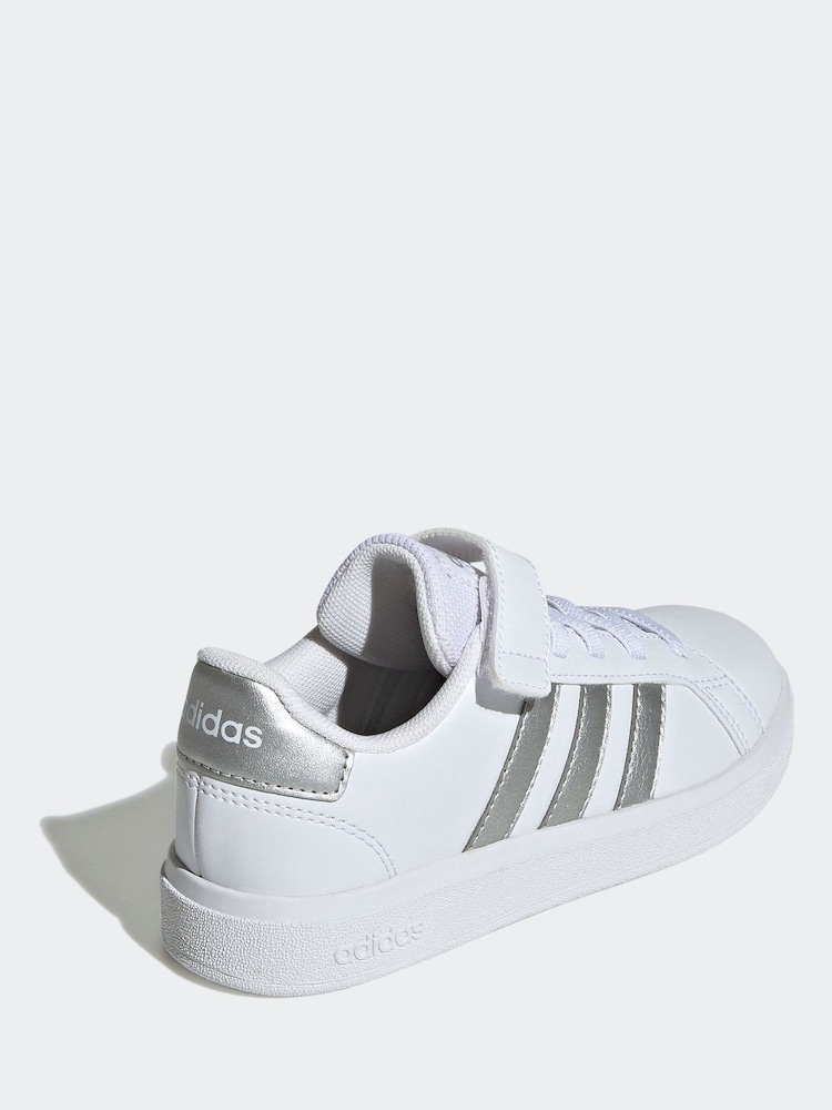 adidas White Grand Court Elastic Lace and Top Strap Trainers - Image 4 of 10