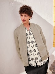 Stone Nova Fides Italian Linen Blend Herringbone Bomber Jacket - Image 1 of 5