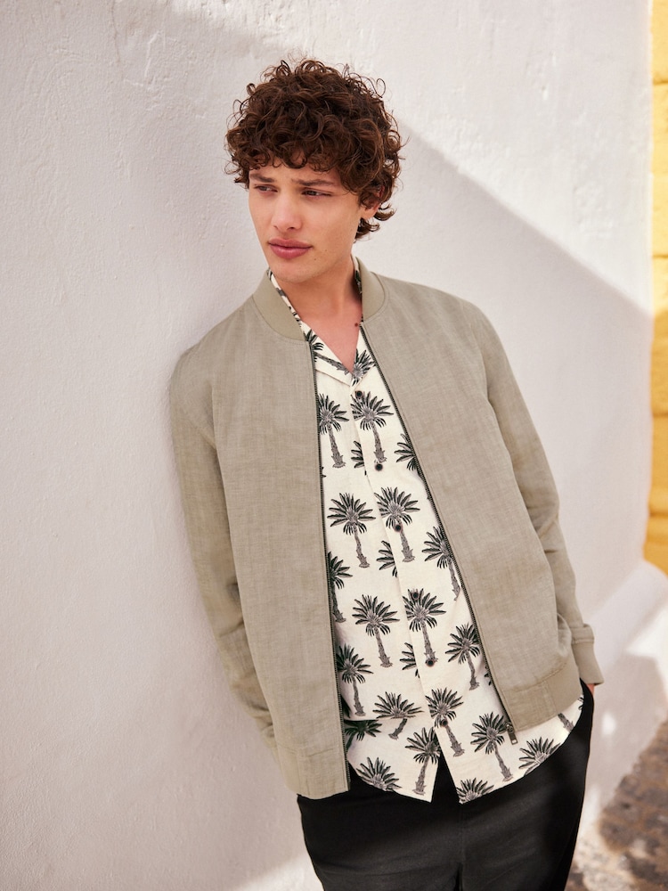 Stone Nova Fides Italian Linen Blend Herringbone Bomber Jacket - Image 1 of 5