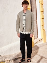 Stone Nova Fides Italian Linen Blend Herringbone Bomber Jacket - Image 2 of 5