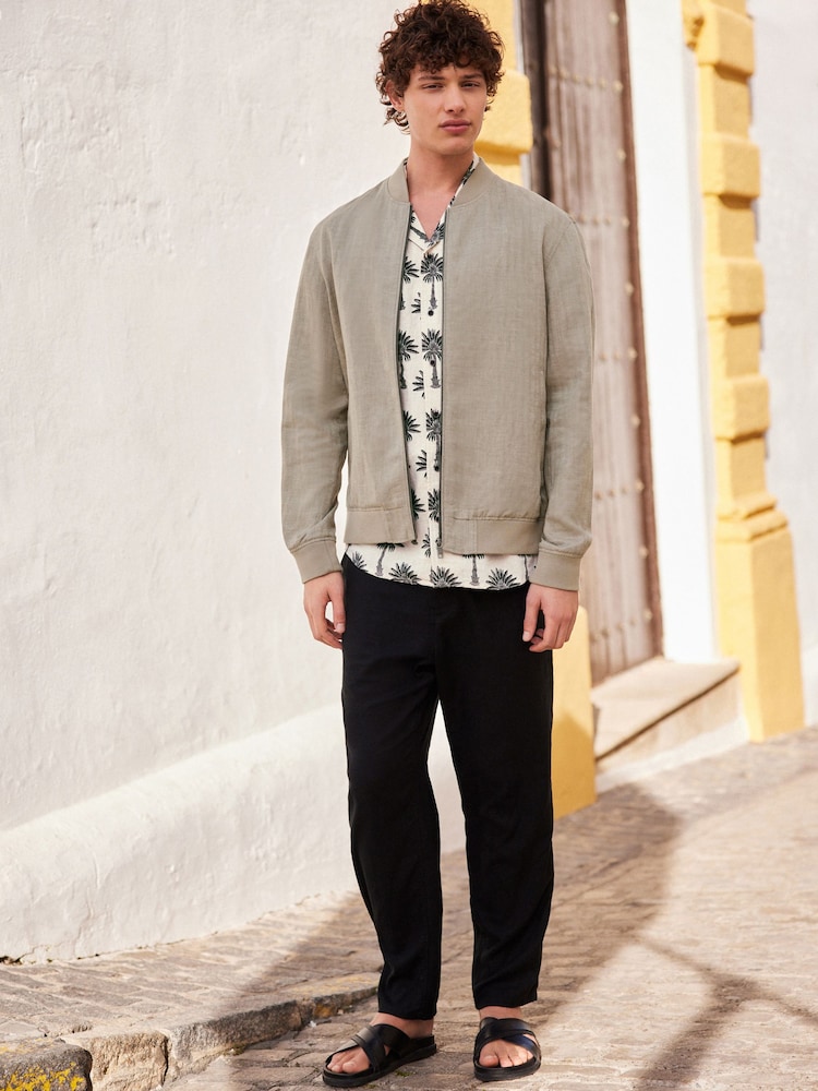 Stone Nova Fides Italian Linen Blend Herringbone Bomber Jacket - Image 2 of 5