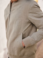 Stone Nova Fides Italian Linen Blend Herringbone Bomber Jacket - Image 4 of 5