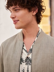 Stone Nova Fides Italian Linen Blend Herringbone Bomber Jacket - Image 5 of 5