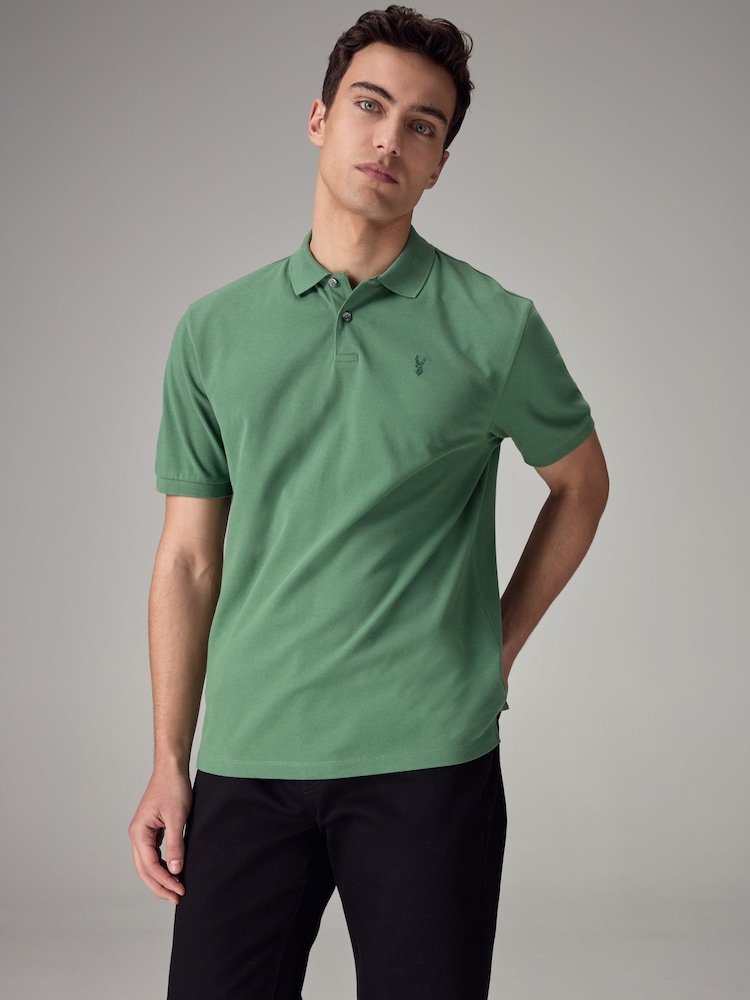 Green Slim Fit Short Sleeve Pique Polo Shirt - Image 1 of 8