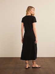 Black Ribbed T-Shirt Style Column Maxi Dress With Slit Detail - Image 2 of 6