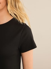 Black Ribbed T-Shirt Style Column Maxi Dress With Slit Detail - Image 4 of 6