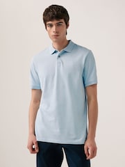 Light Blue Marl Slim Fit Short Sleeve Pique Polo Shirt - Image 1 of 7