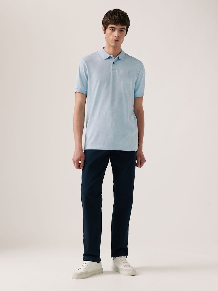 Light Blue Marl Slim Fit Short Sleeve Pique Polo Shirt - Image 2 of 7
