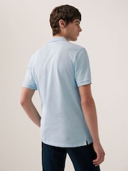 Light Blue Marl Slim Fit Short Sleeve Pique Polo Shirt - Image 3 of 7