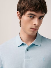 Light Blue Marl Slim Fit Short Sleeve Pique Polo Shirt - Image 4 of 7