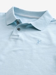 Light Blue Marl Slim Fit Short Sleeve Pique Polo Shirt - Image 6 of 7