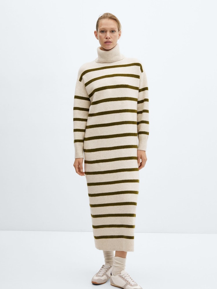 Mango Brown Roll Neck Striped Knitted Dress - Image 1 of 6
