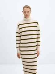 Mango Brown Roll Neck Striped Knitted Dress - Image 3 of 6