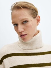 Mango Brown Roll Neck Striped Knitted Dress - Image 4 of 6