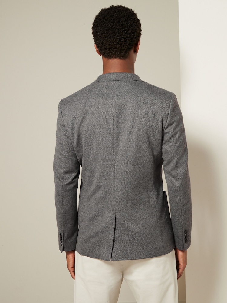 Grey Regular Fit Textured Smart Blazer - Image 3 of 10